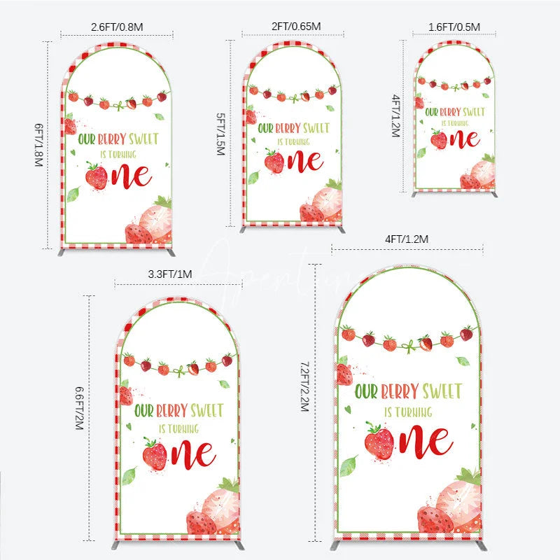 Aperturee - Aperturee Red Gingham Strawberry Berry Sweet is Turning One Arch Backdrop Kit First Birthday Party Decor