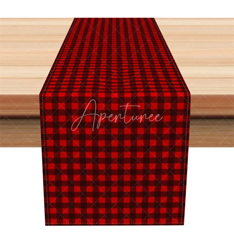 Aperturee - Aperturee Red Gingham Table Runner Small Red and Black Check Farmhouse Kitchen Holiday Dining Table Decor
