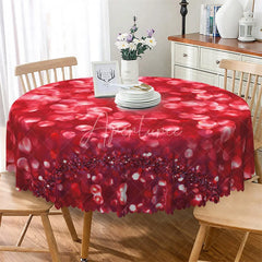 Aperturee - Aperturee Red Glitter Bokeh Heart Round Tablecloth Sparkle Love Pattern Table Cover for Wedding