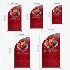 Aperturee - Aperturee Red Glitter Happy Birthday Balloons Half Moon Arch Backdrop Elegant Celebration Party Decor for Photography.