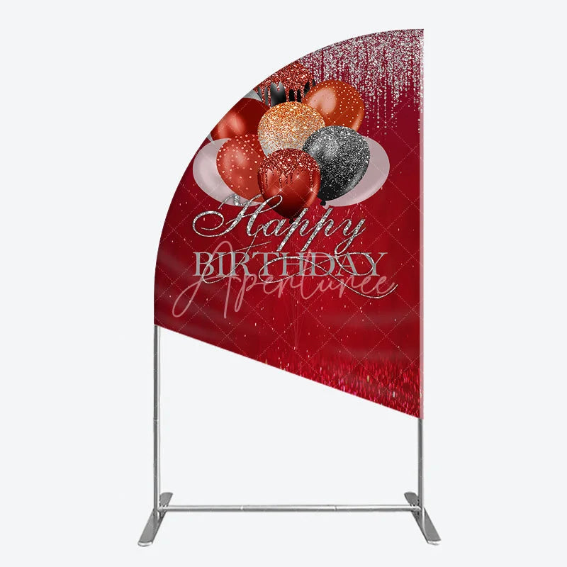 Aperturee - Aperturee Red Glitter Happy Birthday Balloons Half Moon Arch Backdrop Elegant Celebration Party Decor for Photography.