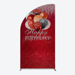 Aperturee - Aperturee Red Glitter Happy Birthday Balloons Half Moon Arch Backdrop Elegant Celebration Party Decor for Photography.