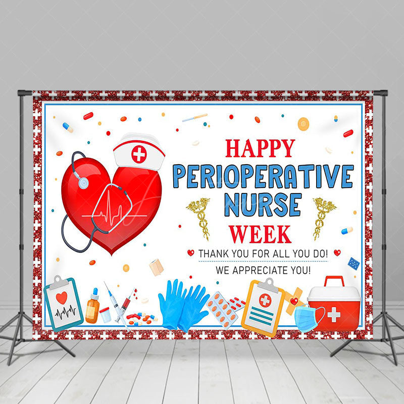 Aperturee - Aperturee Red Glitter Happy Perioperative Nurse Week Backdrop