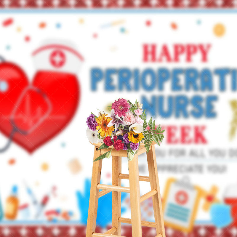 Aperturee - Aperturee Red Glitter Happy Perioperative Nurse Week Backdrop