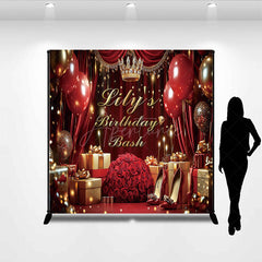 Aperturee Aperturee Red Gold Balloons Royal Custom Name Birthday Backdrop