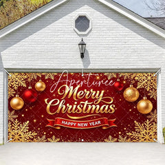 Aperturee - Aperturee Red Gold Glitter Merry Christmas Happy New Year Garage Door Banner Snowflake Ornament Holiday Decor
