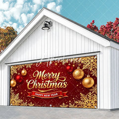 Aperturee - Aperturee Red Gold Glitter Merry Christmas Happy New Year Garage Door Banner Snowflake Ornament Holiday Decor