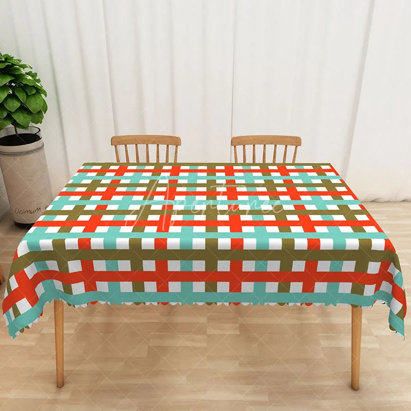 Aperturee - Aperturee Red Green and Blue Checkered Rectangle Tablecloth for Primary Color Themed Kids Birthday Party