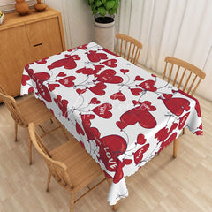 Aperturee - Aperturee Red Heart Balloon Love Text Rectangle Tablecloth Romantic String Bouquet Table Cover Valentine Day Date Decor