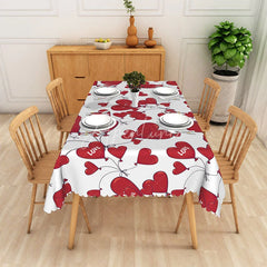 Aperturee - Aperturee Red Heart Balloon Love Text Rectangle Tablecloth Romantic String Bouquet Table Cover Valentine Day Date Decor
