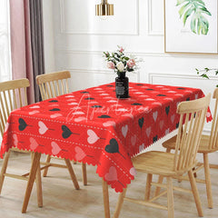 Aperturee - Aperturee Red Heart Balloon String Rectangle Tablecloth Cute Dotted Line Pattern Romantic Valentine Date Night Home Decor