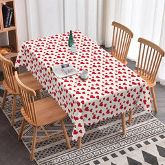 Aperturee - Aperturee Red Heart Confetti Rectangle Tablecloth Romantic Love Pattern on White Valentine Date Night Dining Decor