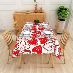 Aperturee - Aperturee Red Heart Love Text Rectangle Tablecloth Cute Valentine Doodle Table Cover Romantic Dinner Party Decor