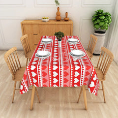 Aperturee - Aperturee Red Heart Stripe Rectangle Tablecloth Pink Vertical Band Table Cover Festive Valentine Day Home Decor