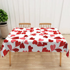 Aperturee - Aperturee Red Heart Vine Rectangle Tablecloth Romantic Leafy Love Table Cover Wedding Anniversary Home Decor