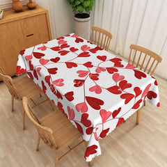 Aperturee - Aperturee Red Heart Vine Rectangle Tablecloth Romantic Leafy Love Table Cover Wedding Anniversary Home Decor