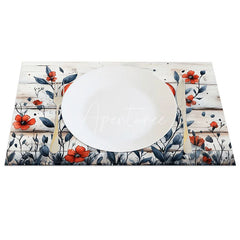 Aperturee - Aperturee Red Heart White Wood Set of 4 Placemats Rustic Floral Valentine Decoration Romantic Farmhouse Table Mat