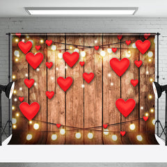 Aperturee - Aperturee Red Hearts Lighted Wooden Valentines Day Backdrop