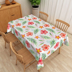 Aperturee - Aperturee Red Hibiscus and Palm Leaf Rectangle Tablecloth Tropical Floral Table Cover Summer Luau Party Decorations