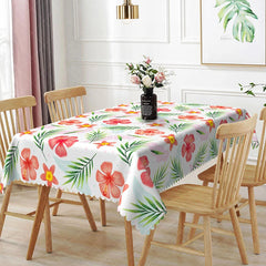 Aperturee - Aperturee Red Hibiscus and Palm Leaf Rectangle Tablecloth Tropical Floral Table Cover Summer Luau Party Decorations