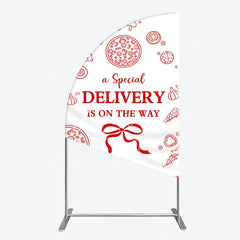 Aperturee - Aperturee Red Line Art Pizza and Ingredients Special Delivery Half Moon Arch Backdrop Baby Shower Birthday Party Decor