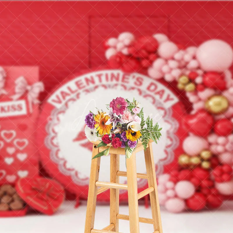 Aperturee - Aperturee Red Lips Valentine Day Backdrop Chocolate Gift Box Balloon Garland Background Romantic Party Photography Decor