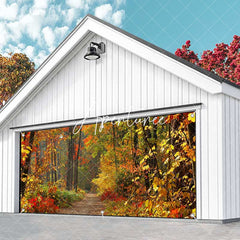 Aperturee - Aperturee Red Maple Forest Trod Autumn Garage Door Banner