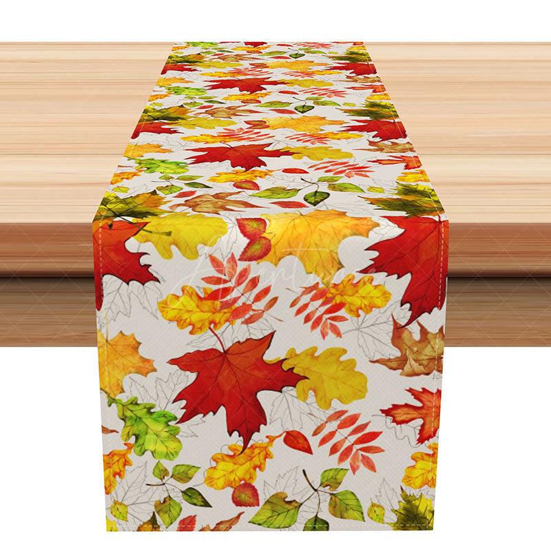 Aperturee - Aperturee Red Maple Leaves Autumn Table Runner Rustic Fall Vibe with a Botanical Design Thanksgiving Kitchen Decor