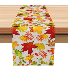 Aperturee - Aperturee Red Maple Leaves Autumn Table Runner Rustic Fall Vibe with a Botanical Design Thanksgiving Kitchen Decor