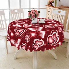 Aperturee - Aperturee Red Neon Heart Butterfly Round Tablecloth Glowing White Love Pattern Table Cover for Valentine
