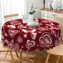 Aperturee - Aperturee Red Neon Heart Butterfly Round Tablecloth Glowing White Love Pattern Table Cover for Valentine