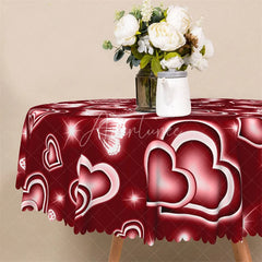 Aperturee - Aperturee Red Neon Heart Butterfly Round Tablecloth Glowing White Love Pattern Table Cover for Valentine