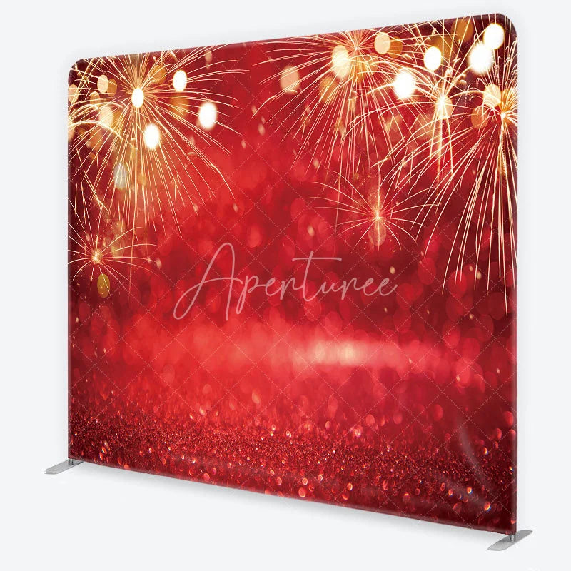 Aperturee - Aperturee Red New Year Tension Fabric Backdrop Golden Festive Sparks Bokeh Background Celebration Party Photography Decoration