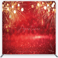 Aperturee - Aperturee Red New Year Tension Fabric Backdrop Golden Festive Sparks Bokeh Background Celebration Party Photography Decoration