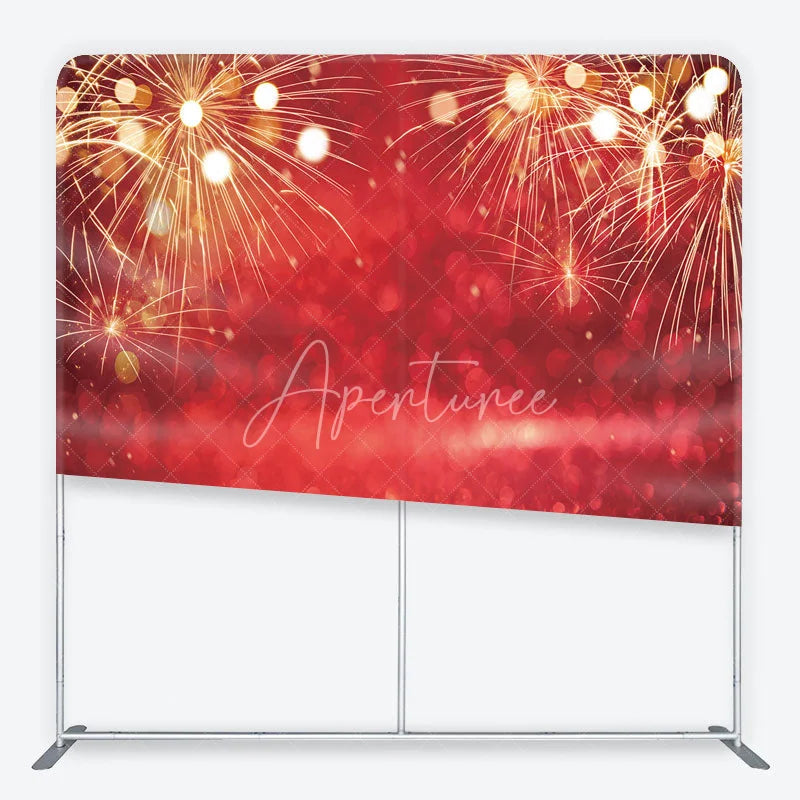 Aperturee - Aperturee Red New Year Tension Fabric Backdrop Golden Festive Sparks Bokeh Background Celebration Party Photography Decoration