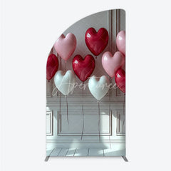Aperturee - Aperturee Red Pink and White Heart Balloons Half Moon Arch Backdrop Romantic Valentine’s Day Decor