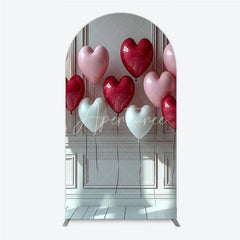 Aperturee - Aperturee Red Pink and White Heart Balloons Round Top Arch Backdrop Elegant Romantic Valentine’s Day Party Decor