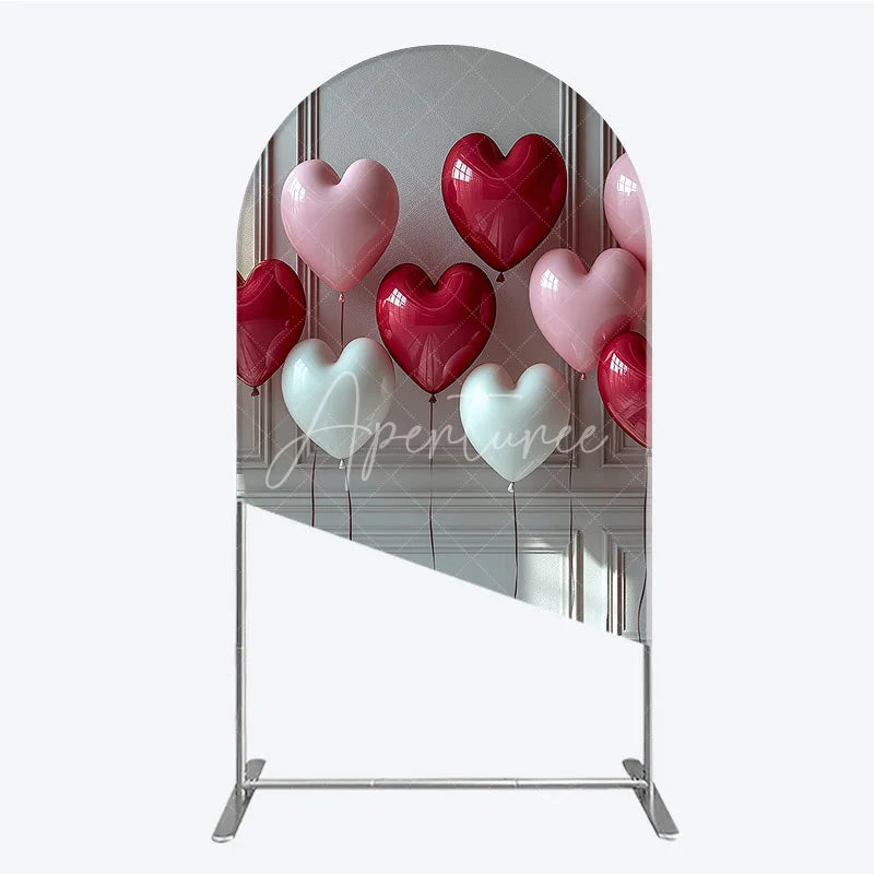 Aperturee - Aperturee Red Pink and White Heart Balloons Round Top Arch Backdrop Elegant Romantic Valentine’s Day Party Decor