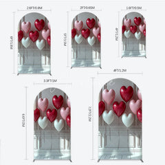 Aperturee - Aperturee Red Pink and White Heart Balloons Round Top Arch Backdrop Elegant Romantic Valentine’s Day Party Decor