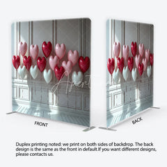 Aperturee - Aperturee Red Pink White Heart Balloons Square Double-Sided Backdrop Romantic Valentine’s Day Celebration Decor