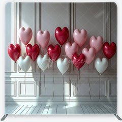 Aperturee - Aperturee Red Pink White Heart Balloons Square Double-Sided Backdrop Romantic Valentine’s Day Celebration Decor