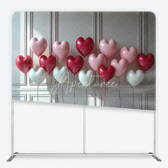 Aperturee - Aperturee Red Pink White Heart Balloons Square Double-Sided Backdrop Romantic Valentine’s Day Celebration Decor