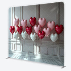 Aperturee - Aperturee Red Pink White Heart Balloons Square Double-Sided Backdrop Romantic Valentine’s Day Celebration Decor
