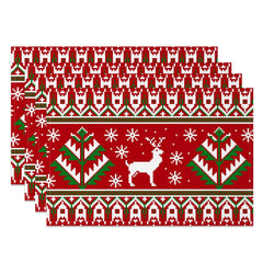 Aperturee - Aperturee Red Pixel Elk Snowflake Christmas Set Of 4 Placemats