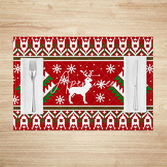 Aperturee - Aperturee Red Pixel Elk Snowflake Christmas Set Of 4 Placemats