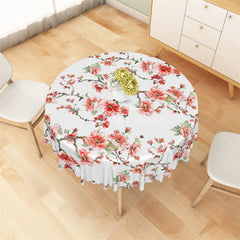Aperturee - Aperturee Red Plum Blossom Round Tablecloth Spring Floral Branch Table Cover for Holiday Party