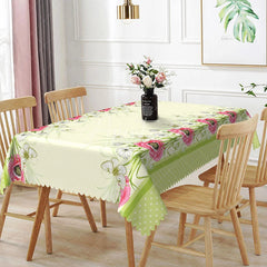 Aperturee - Aperturee Red Poppy White Daisy Border Rectangle Tablecloth Garden Floral Cream Background Country Dining Table Cover Kitchen