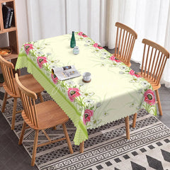 Aperturee - Aperturee Red Poppy White Daisy Border Rectangle Tablecloth Garden Floral Cream Background Country Dining Table Cover Kitchen