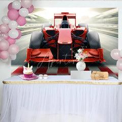 Aperturee - Aperturee Red Race Car Birthday Backdrop Fast Formula Racing Sport Theme Boys Party Photography Background