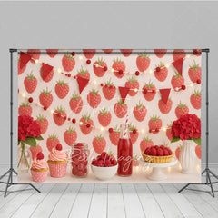Aperturee - Aperturee Red Raspberry Garden Photo Backdrop Berry Sweet Birthday Cake Smash Photography Background